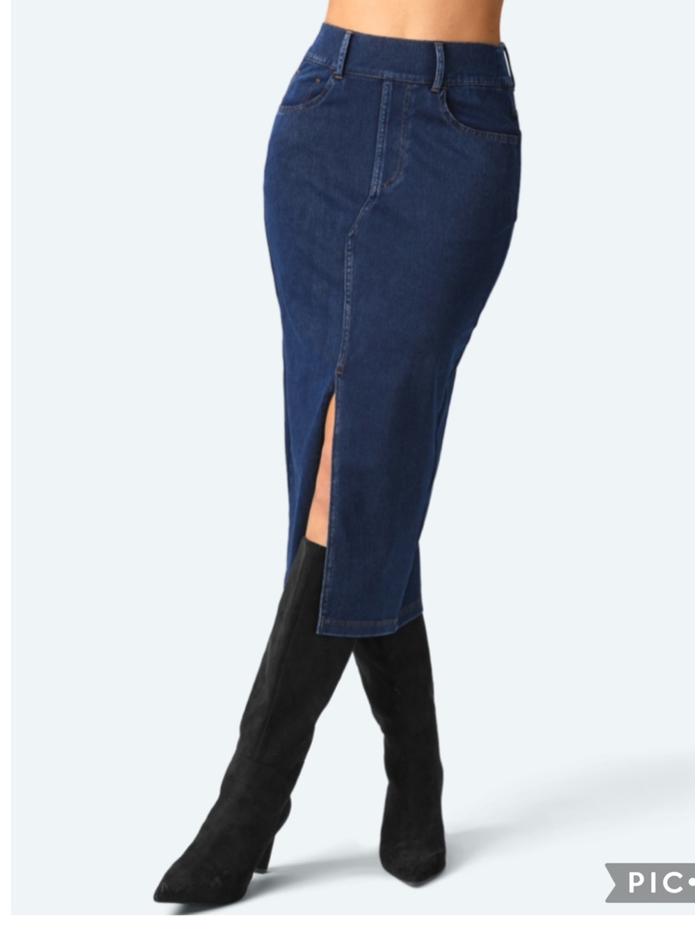 Halara Flex Denim High Waisted Bodycon Midi Skirt Size L NWT
